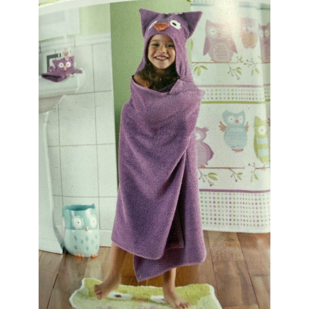 Jumping Beans Hooded Bath Wrap Kids OS Purple NEW Owl‎ Character Cotton Towel